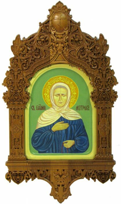 Рукописная икона "Блаженная старица Матрона Московская" на кипарисе