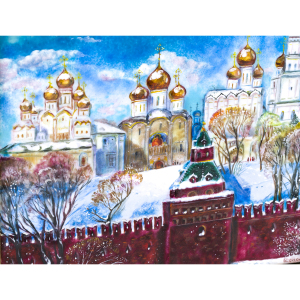 Панно "Кремль. Зима" (финифть, чеканка)