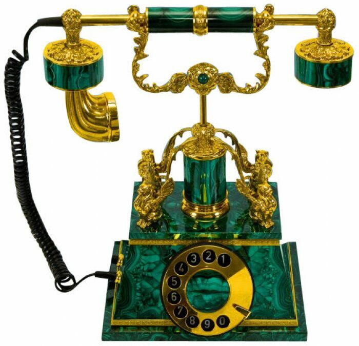 Телефон в стиле барокко "Грифоны" из малахита