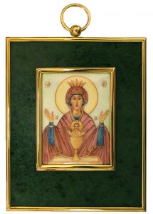 Икона Божией Матери из серебра с нефритом "Неупиваемая чаша"
