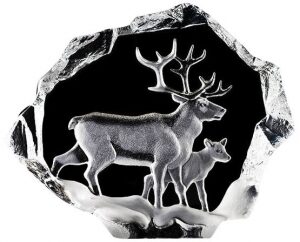 Скульптура из прозрачного хрусталя "Северный олень с телёнком"