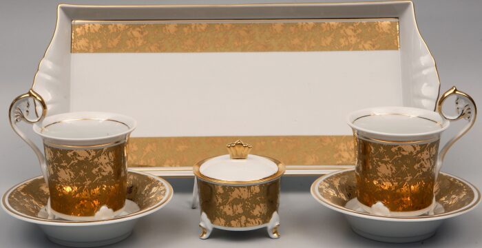 Чайный набор "Tete-a-tete" на 2 персоны, коричневый с золотом,  в коробке