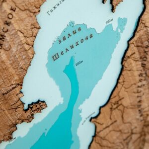 Карта Камчатского края, земной рельеф, из дерева, большая, на заказ