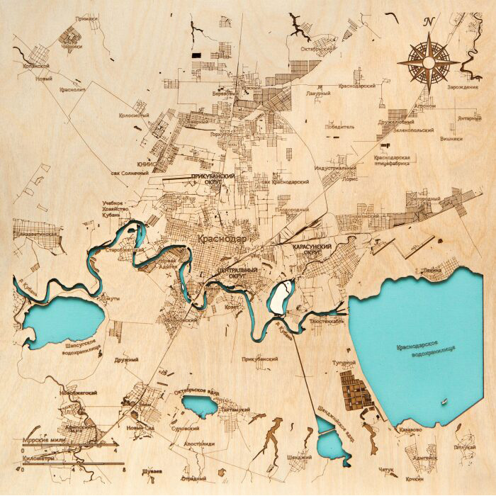 Карта Краснодара из дерева, на заказ