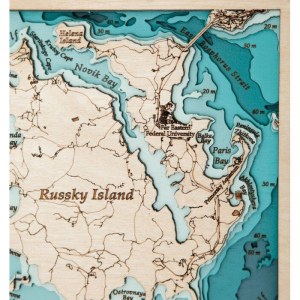 Карта острова Русский на ангилйиском языке из дерева, малая, на заказ