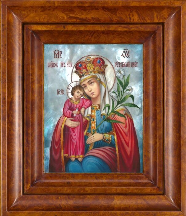 Икона Божьей Матери "Неувядаемый Цвет" с перламутром