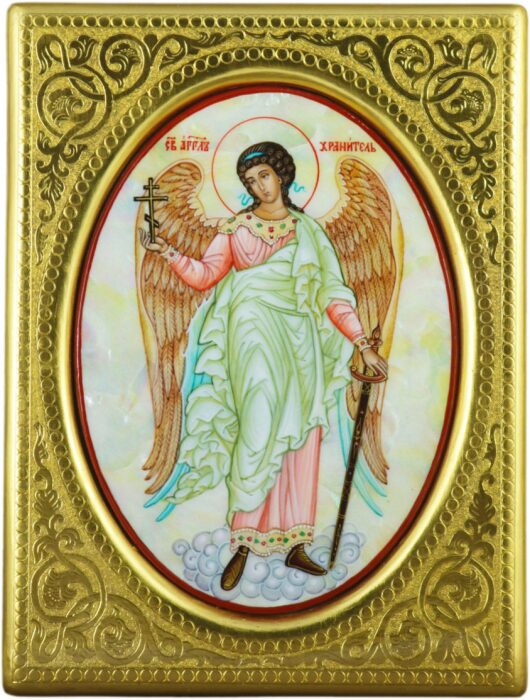 Икона с перламутром "Ангел Хранитель" в золотой раме