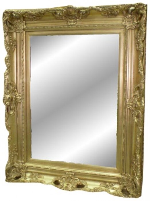 Зеркало с деревянной рамкой золотого цвета