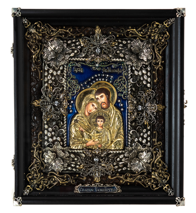 Икона с художественным литьём "Святое семейство" (бронза)
