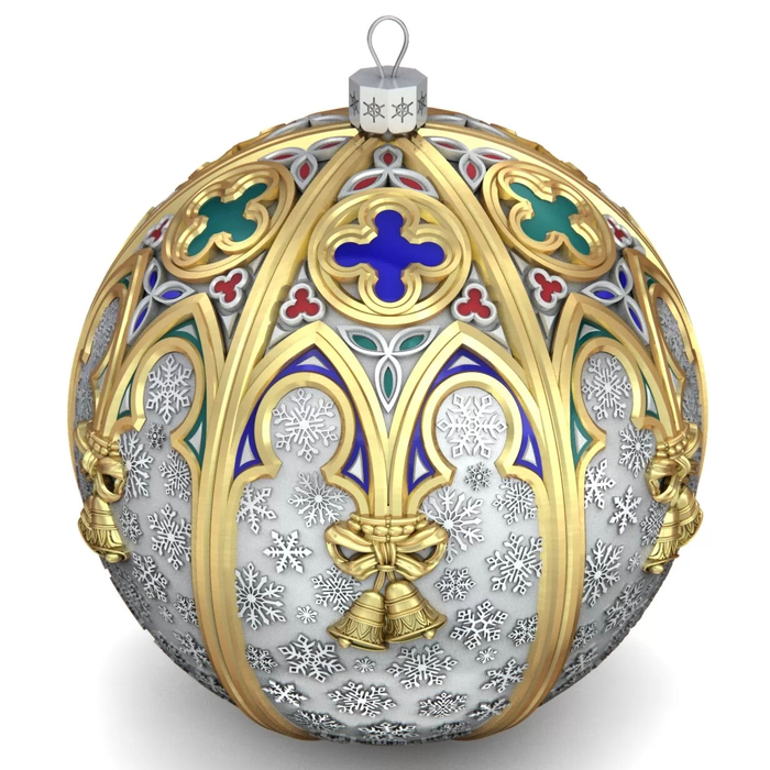 Серебряный елочный шар "Рождество" с эмалью и позолотой