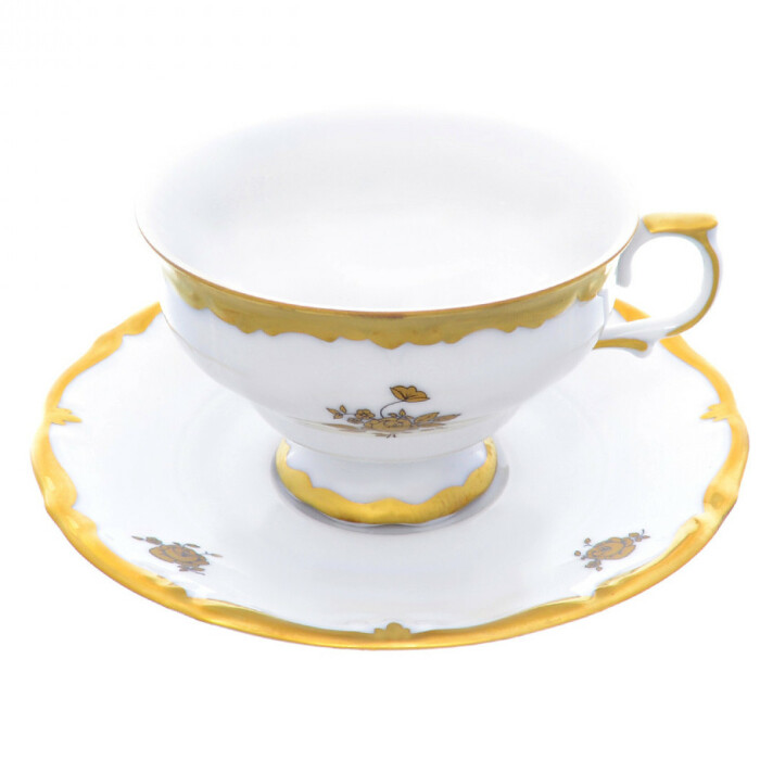 Набор чайных пар из фарфора Queen's Crown Золотая роза на 6 персон