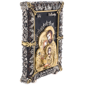 Икона настольная с художественным литьём из бронзы "Святое семейство" малая