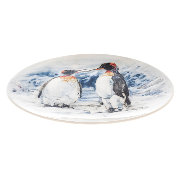 Тарелка из фарфора "Заполярье: пингвины" с ручной росписью