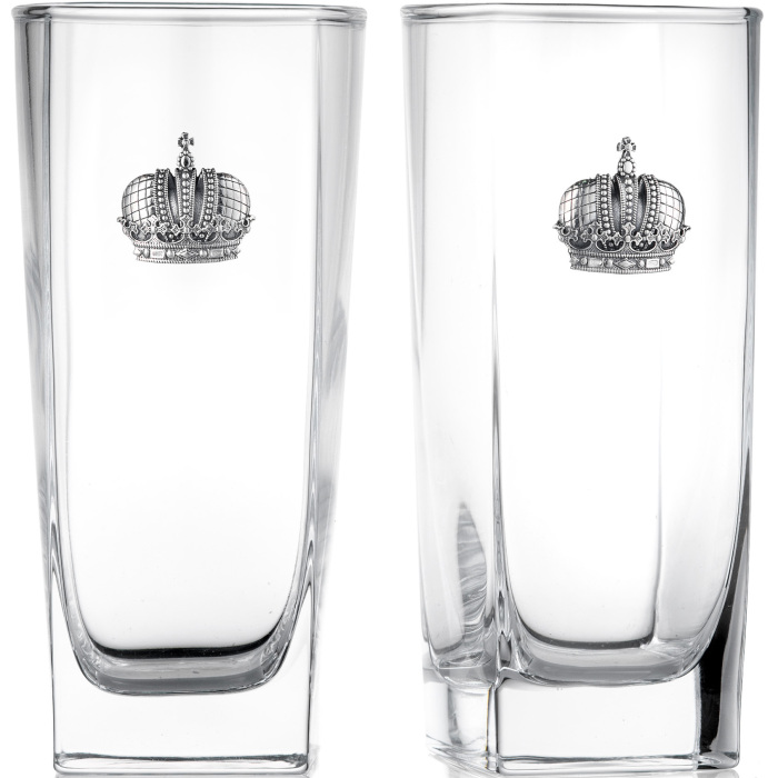 Набор стаканов для воды "Корона" с серебряной плакеткой, на 2 персоны