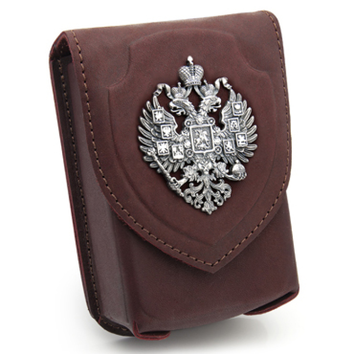 Футляр кожаный для игральных карт "Империя" с серебряной накладкой