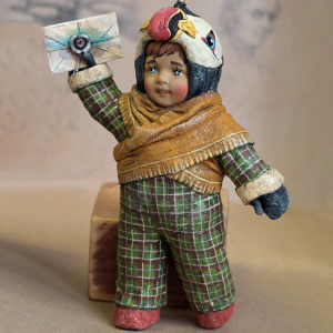 Коллекционная елочная игрушка из ваты ручной работы "Детский утренник. Тупик с письмом"