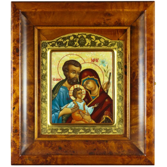 Икона "Святое Семейство" в золотой раме и киоте на натуральном перламутре