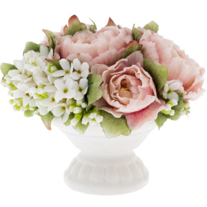 Сувенир из фарфора "Корзина с цветами" малая, розовая, в подарочной коробке