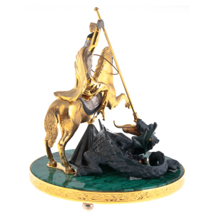 Скульптура из бронзы "Георгий Победоносец" на малахите, Златоуст