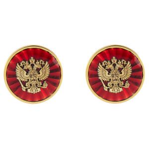 Запонки "Россия" из серебра с позолотой и эмалью, красные