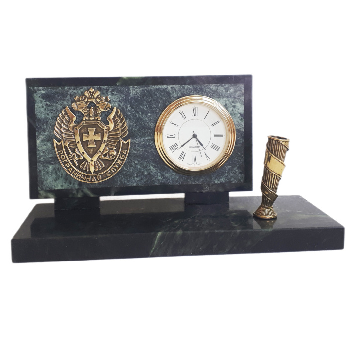 Часы универсальные из бронзы и змеевика "Пограничная служба"