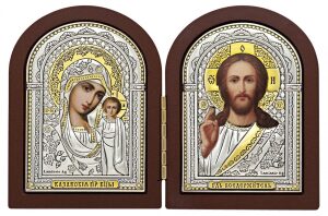 Пара икон Казанской Божией Матери и Господа Иисуса Христа, коричневая