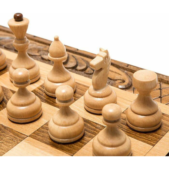 Резные шахматы, нарды и шашки из бука "Лагуна"