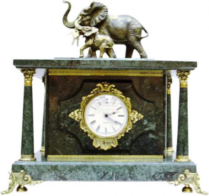 Сейф-часы "Слоны" (зелёный мрамор)
