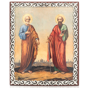 Икона в серебряном багете "Петр и Павел"