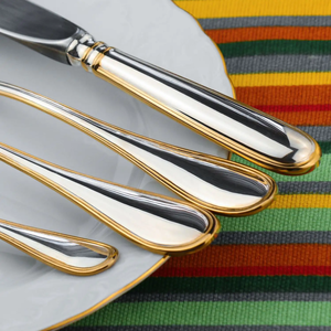 Посеребренный столовый набор "Капелька": вилка, ложка, нож, чайная ложка, с позолотой, на 6 персон