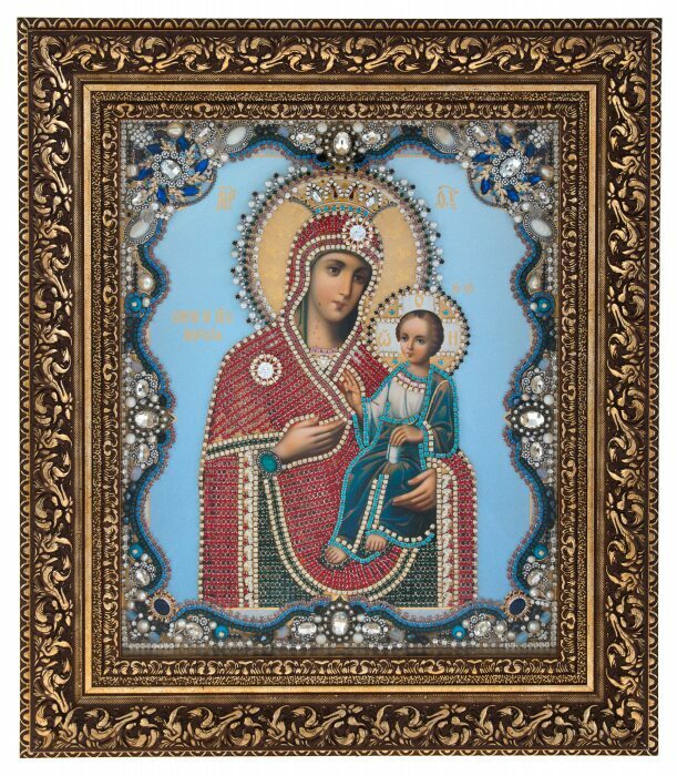 Икона с камнями в окладе "Пресвятая Богородица Иверская"