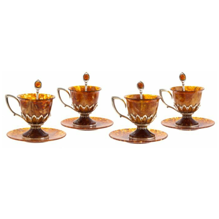 Чайный набор из янтаря "Императрица" на 4 персоны, с жемчугом