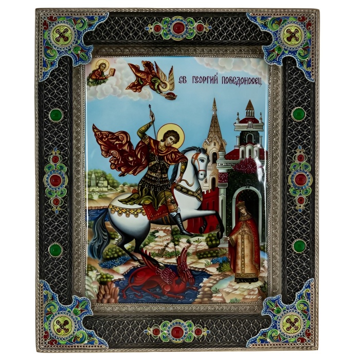 Икона "Святой Георгий Победоносец" финифть