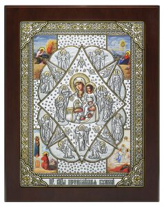 Икона с серебром "Божьей Матери Неопалимая Купина" коричневая