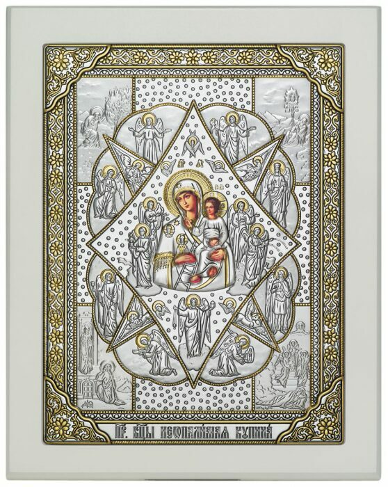Икона с серебром "Божьей Матери Неопалимая Купина" белый цвет