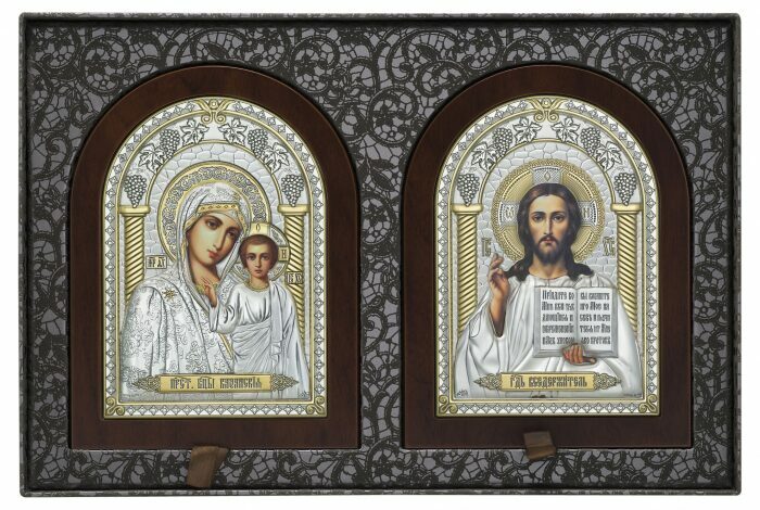Венчальная пара икон "Господь Вседержитель и Казанская Божия Матерь" коричневая
