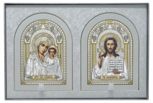Венчальная пара икон "Господь Вседержитель и Казанская Божия Матерь" белый цвет