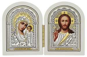Пара икон Казанской Божией Матери и Господа Иисуса Христа, белый цвет