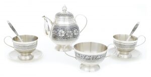 Чайный набор из серебра "Цветы" на 2 персоны