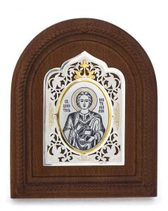 Серебряная икона "Святой целитель Пантелеймон"