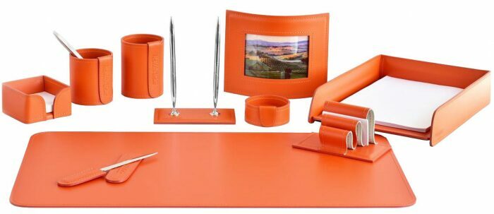 Настольный набор "Business Cuoietto" (цвет Orange, 10 предметов)