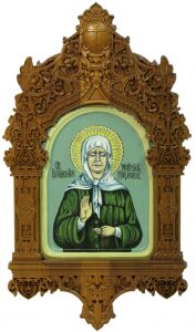 Рукописная икона "Блаженная старица Матрона Московская" на кипарисе