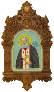 Рукописная икона "Преподобный Серафим Саровский чудотворец" на кипарисе
