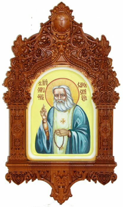 Рукописная икона "Преподобный Серафим Саровский чудотворец" на кипарисе