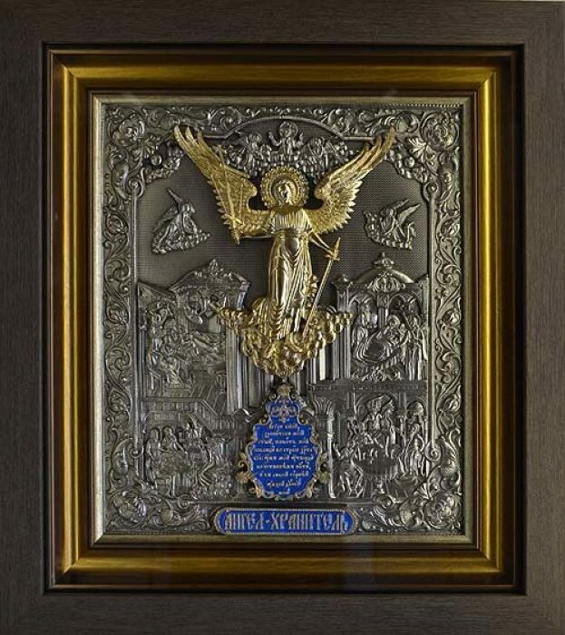 Икона "Ангел Хранитель" с золочением и эмалями