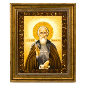 Икона из янтаря "Преподобный Сергий Радонежский"
