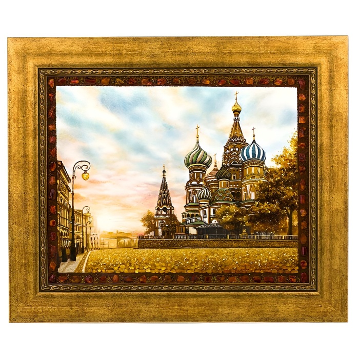 Картина из янтаря "Москва. Собор Василия Блаженного"