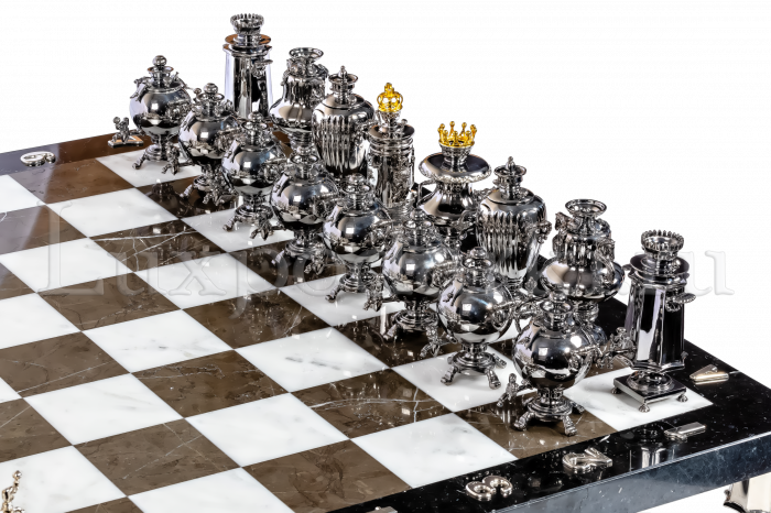 Шахматы из мрамора и серебра "Самовары"
