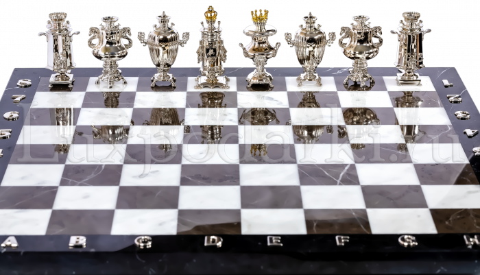 Шахматы из мрамора и серебра "Самовары"