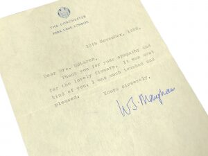 Письмо с автографом писателя Сомерсета Моэма